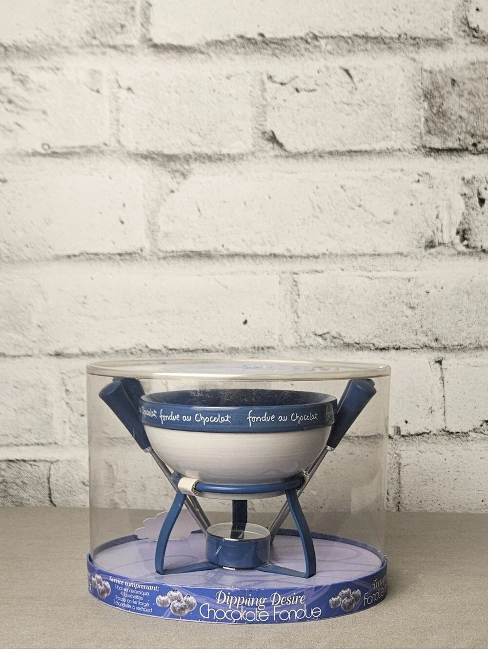 Vintage Jo!e Dipping Desire Chocolate Fondue Set NIB Blue Ceramic Bowl Forks NIB